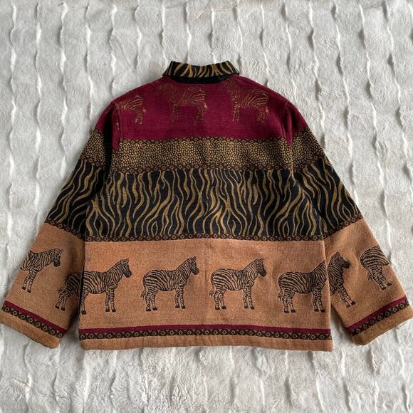 🔥Vintage 90s Sag Harbor Safari Zebra Cheetah Artsy Tapestry Button Jacket Sz 16 - Picture 3 of 12